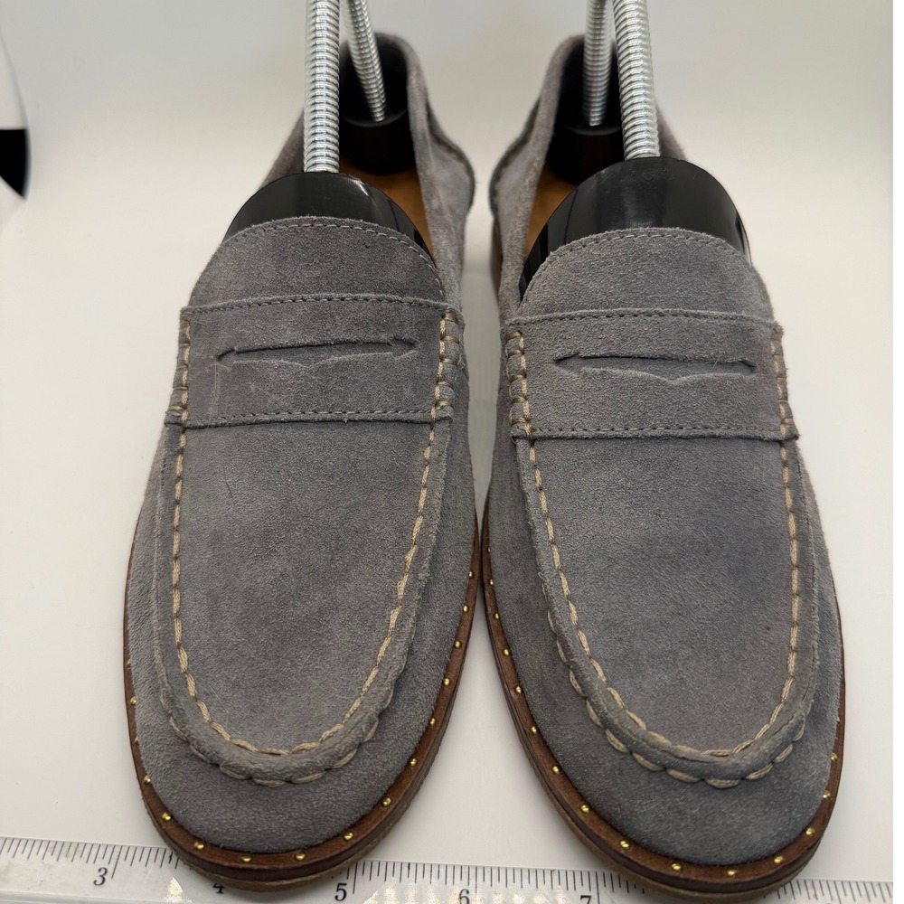 Sperry Seaport Penny Loafers Womens 9 Grey Suede Studded Slip On STS84623